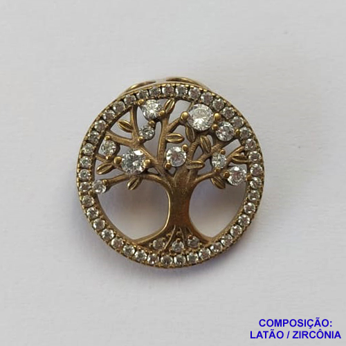 PINGENTE NO BRUTO PRONTO PARA O BANHO (CX36) - PINGENTE REDONDO ÁRVORE DA VIDA CRAVEJADO COM MICRO ZIRCÔNIAS - COMPOSIÇÃO: LATÃO / ZIRCÔNIA - TAMANHO 19MM - PESO TOTAL 2,3GR - BRU13008