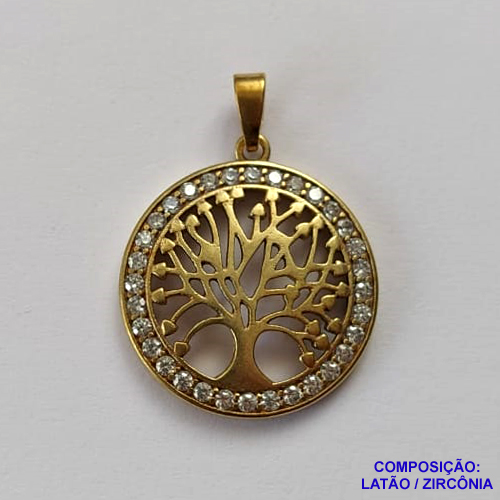 PINGENTE NO BRUTO PRONTO PARA O BANHO (CX35)- PINGENTE REDONDO ÁRVORE DA VIDA CRAVEJADO COM MICRO ZIRCÔNIAS - COMPOSIÇÃO: LATÃO / ZIRCÔNIA - TAMANHO 19MM - PESO TOTAL 2GR - BRU13009