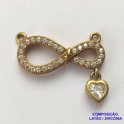 PINGENTE NO BRUTO PRONTO PARA O BANHO (CX35) - PINGENTE INFINITO CRAVEJADO EM MICROS ZIRCÔNIAS 11X24MM - PESO: 2,1GR - COMPOSIÇÃO: 100% LATÃO - BRU0002360