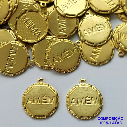 ACESSÓRIO NO BRUTO PRONTO PARA O BANHO (CX37) - ACESSÓRIO MEDALHA AMÉM 15MM (4847) - PESO: 1,1GR - COMPOSIÇÃO: 100% LATÃO - BRU0002373