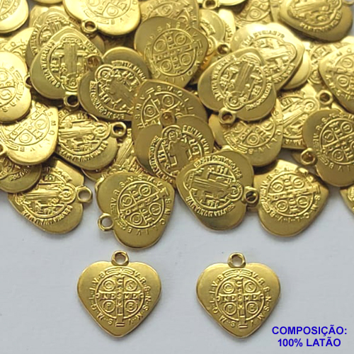 ACESSÓRIO NO BRUTO PRONTO PARA O BANHO (CX36) - ACESSÓRIO CORAÇÃO SÃO BENTO 10MM (4012) - PESO: 0,5GR - COMPOSIÇÃO: 100% LATÃO - BRU0002374