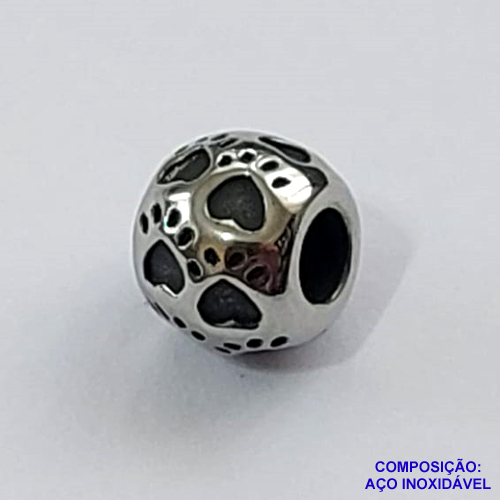 BERLOQUE EM AÇO INOXIDÁVEL (CX27) - BERLOQUE PARA PULSEIRAS TIPO PANDORA - REDONDO COM PATINHAS 9MM (BQ002218) - COMPOSIÇÃO 100% AÇO INOXIDÁVEL - AÇO1097