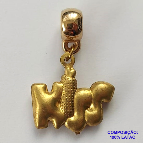 ACESSÓRIO NO BRUTO PRONTO PARA O BANHO - BERLOQUE PALAVRA KISS DUPLA 16X20MM (E1130) - PESO: 1,5GR - COMPOSIÇÃO: LATÃO E PENDENTE EM ABS - BRU0002389