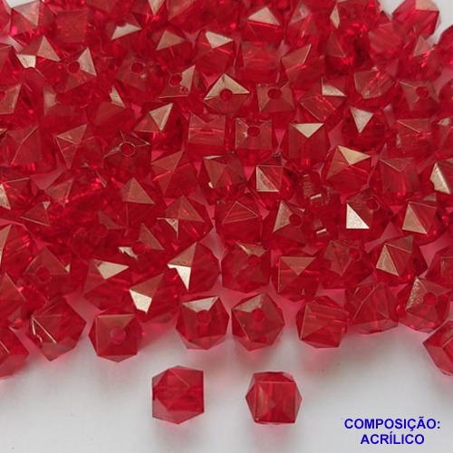 ACESSÓRIO NO BRUTO PRONTO PARA O BANHO(CX67) - CUBINHO EM ACRÍLICO VERMELHO 8MM COM FURO PASSANTE - PESO 0,4GR - BRU0002407
