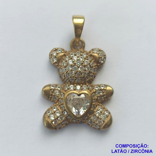 PINGENTE NO BRUTO PRONTO PARA O BANHO (CX39) - PINGENTE URSO CRAVEJADO EM MICROS ZIRCÔNIAS - COMPOSIÇÃO: LATÃO / ZIRCÔNIA - TAMANHO 15X20MM - PESO TOTAL 2,8GR - BRU13053