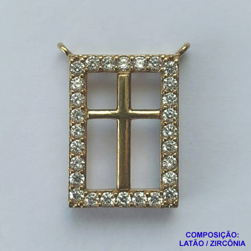 PINGENTE NO BRUTO PRONTO PARA O BANHO (CX40) - PINGENTE RETANGULAR COM CRUCIFIXO CRAVEJADO EM MICROS ZIRCÔNIAS - COMPOSIÇÃO: LATÃO / ZIRCÔNIA - TAMANHO 13X18MM - PESO TOTAL 1,9GR - BRU13057