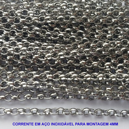 CORRENTE EM AÇO INOXIDÁVEL PRONTO PARA MONTAGEM (AÇO09) - CORRENTE VENDIDA POR METRO - LARGURA 4MM - ACO1090
