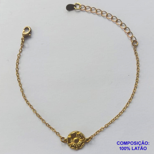 PULSEIRA NO BRUTO PRONTO PARA O BANHO - (5490) PULSEIRA INFANTIL COM PINGENTE FLOR - TAMANHO 15CM + EXTENSOR - PESO 1,3GR - FECHO LAGOSTA - BRU13070
