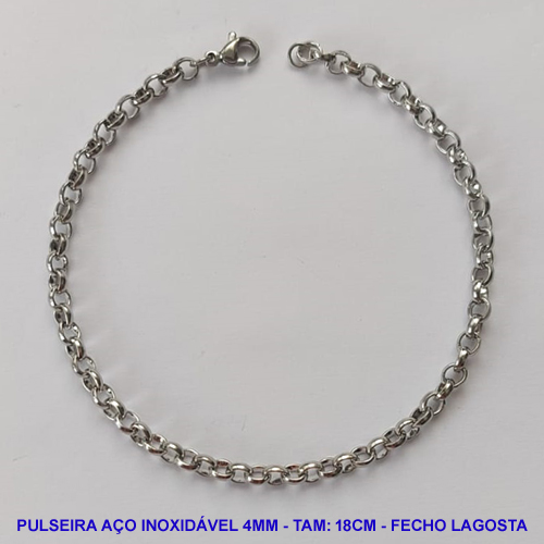 PULSEIRA EM AÇO INOXIDÁVEL - (ACO09) TAMANHO 18CM - LARGURA 4MM 9X15MM - FECHO LAGOSTA - COMPOSIÇÃO: AÇO INOXIDÁVEL -  AÇO1103