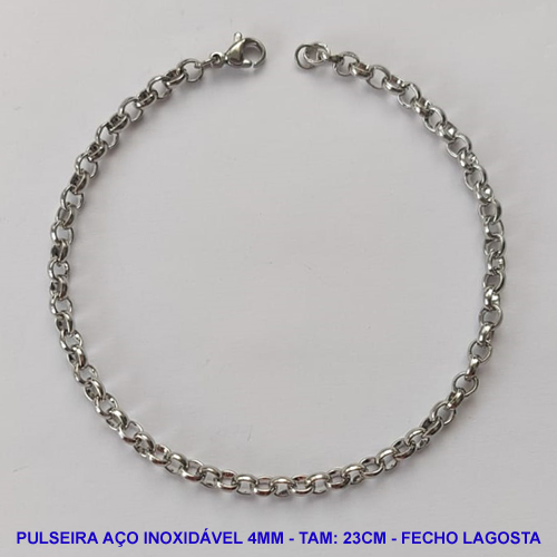 PULSEIRA EM AÇO INOXIDÁVEL - (ACO09) TAMANHO 23CM - LARGURA 4MM - FECHO LAGOSTA - COMPOSIÇÃO: AÇO INOXIDÁVEL -  AÇO1104