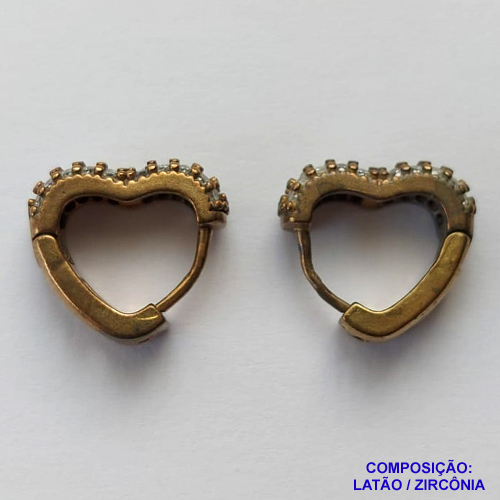 BRINCO NO BRUTO PRONTO BANHO (CX41) - BRINCO ARGOLA CORAÇÃO CRAVEJADO COM 3 FILEIRAS EM MICROS ZIRCÔNIAS - (TRANQUETA) TAMANHO 14MM - LARGURA: 5MM - PESO TOTAL 5GR -  BRU13100