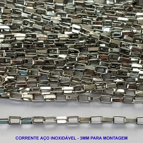 CORRENTE EM AÇO INOXIDÁVEL PRONTO PARA MONTAGEM - (AÇO10) CORRENTE VENDIDA POR METRO - LARGURA 3MM - AÇO1150