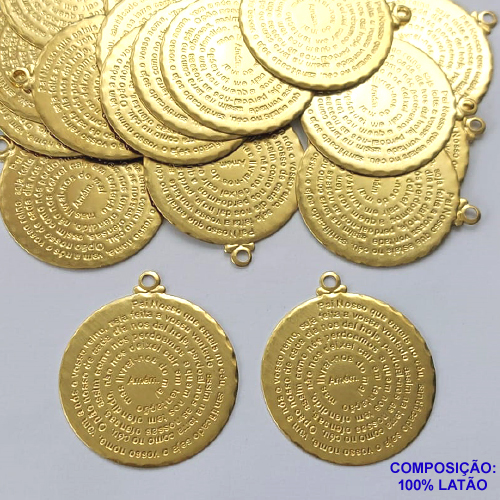ACESSÓRIO NO BRUTO PRONTO PARA O BANHO(CX36) - (535) MEDALHA ORAÇÃO PAI NOSSO 40MM - PESO TOTAL 4,6GR - COMPOSIÇÃO: 100% LATÃO - BRU0002465