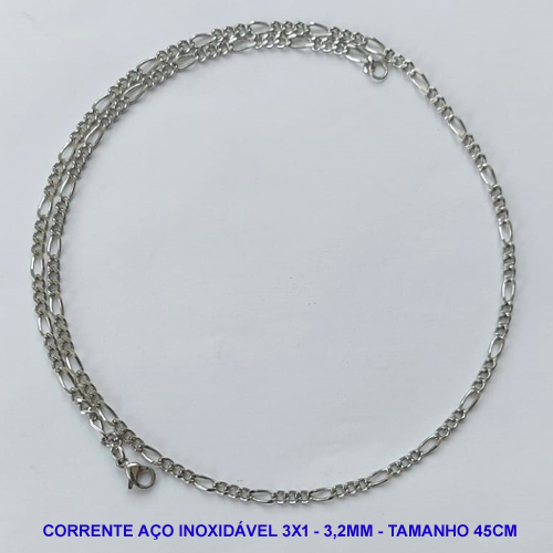 CORRENTE EM AÇO INOXIDÁVEL - (ACO11) CORRENTE 3X1 TAMANHO 45CM - LARGURA 3,2MM - FECHO LAGOSTA - COMPOSIÇÃO: AÇO INOXIDÁVEL -  AÇO1119