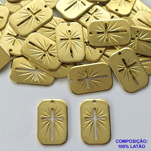 ACESSÓRIO NO BRUTO PRONTO PARA O BANHO (CX41)- (2301) MEDALHA RETANGULAR CRUCIFIXO VAZADO 20MM - PESO TOTAL 2GR - COMPOSIÇÃO: 100% LATÃO - BRU0002470