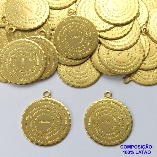 ACESSÓRIO NO BRUTO PRONTO PARA O BANHO(CX48) - (622) PINGENTE ORAÇÃO SÃO BENTO 25MM - PESO TOTAL 2,8GR - COMPOSIÇÃO: 100% LATÃO - BRU0002472