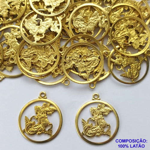 ACESSÓRIO NO BRUTO PRONTO PARA O BANHO (CX40) - (1029) PINGENTE SÃO JORGE 20MM - PESO TOTAL 1,2GR - COMPOSIÇÃO: 100% LATÃO - BRU0002487