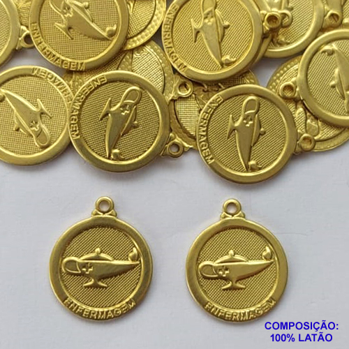 ACESSÓRIO NO BRUTO PRONTO PARA O BANHO(CX42)- (2502) PINGENTE REDONDO PROFISSÃO ENFERMAGEM 15MM - PESO TOTAL 1,1GR - COMPOSIÇÃO: 100% LATÃO - BRU0002498