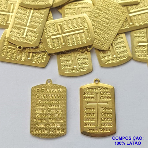 ACESSÓRIO NO BRUTO PRONTO PARA O BANHO (CX41) - (4684) PINGENTE RETANGULAR CRUCIFIXO 20MM - PESO TOTAL 1,4GR - COMPOSIÇÃO: 100% LATÃO - BRU0002500