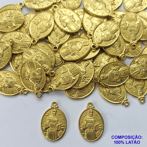 ACESSÓRIO NO BRUTO PRONTO PARA O BANHO(CX68) - (1866) PINGENTE OVAL SÃO FRANCISCO DE ASSIS 15MM - PESO TOTAL 0,9GR - COMPOSIÇÃO: 100% LATÃO - BRU0002502