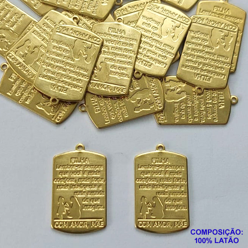 ACESSÓRIO NO BRUTO PRONTO PARA O BANHO (CX40) - (3869) PLACA FILHA COM AMOR MÃE 20MM - PESO TOTAL 0,8GR - COMPOSIÇÃO: 100% LATÃO - BRU0002506