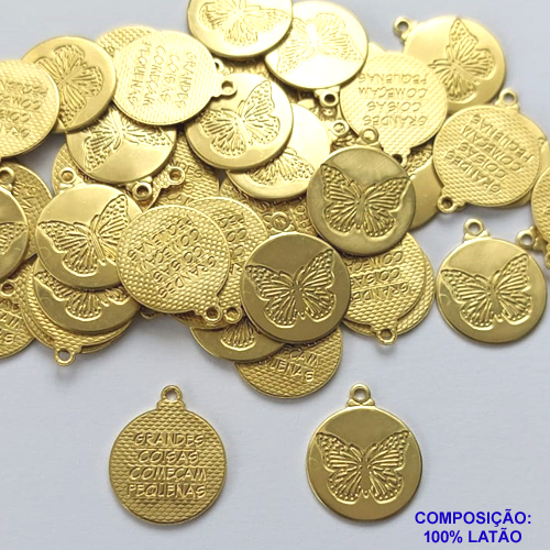 ACESSÓRIO NO BRUTO PRONTO PARA O BANHO (CX44) - (5173) PINGENTE BORBOLETA COM MENSAGEM NO VERSO 15MM - PESO TOTAL 0,7GR - COMPOSIÇÃO: 100% LATÃO - BRU0002514