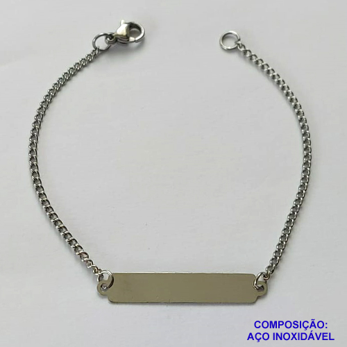PULSEIRA EM AÇO INOXIDÁVEL(CX115) - (AÇO01) PULSEIRA COM PLAQUINHA PARA GRAVAÇÃO - TAMANHO 18CM - FECHO LAGOSTA - COMPOSIÇÃO: AÇO INOXIDÁVEL - AÇO1128
