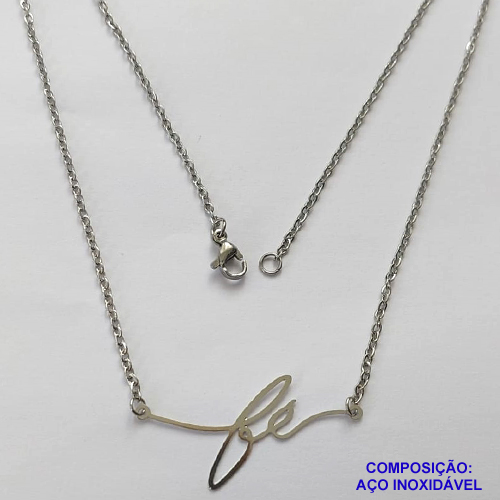 GARGANTILHA EM AÇO INOXIDÁVEL - (AÇO07) GARGANTILHA COM PINGENTE FÉ - TAMANHO 50CM - FECHO LAGOSTA - COMPOSIÇÃO: AÇO INOXIDÁVEL - AÇO1132