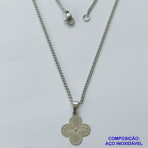 GARGANTILHA EM AÇO INOXIDÁVEL - (AÇO01) GARGANTILHA COM PINGENTE TIPO VAN CLEFF - TAMANHO 45CM - FECHO LAGOSTA - COMPOSIÇÃO: AÇO INOXIDÁVEL - AÇO1138