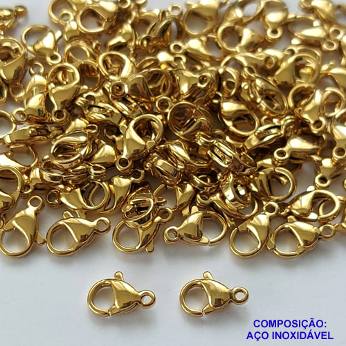 ACESSÓRIO EM AÇO INOXIDAVEL - FECHO LAGOSTA DOURADO 10MM - COMPOSIÇÃO 100% AÇO INOXIDÁVEL - AÇO1145