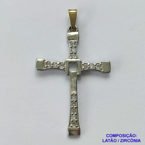 PINGENTE NO BRUTO PRONTO PARA O BANHO(CX41)- (MAD) PINGENTE CRUCIFIXO COM MICRO ZIRCÔNIAS CRISTAIS 27x42MM PESO 2.1GR - BRU13119