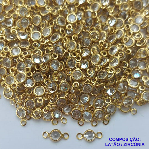 ACESSÓRIO NO BRUTO PRONTO PARA O BANHO - PINGENTE TAMANHO 4MM COM DUAS ARGOLINHAS - COMPOSIÇÃO LATÃO E ZIRCÔNIA - PESO 0,2GR (PRODUTO VENDIDO POR UNIDADE) - BRU0002530