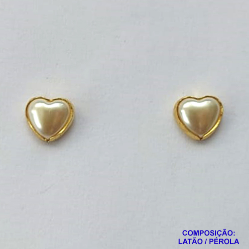 BRINCO NO BRUTO PRONTO PARA O BANHO (CX41) - BRINCO DE PINO PÉROLA CORAÇÃO 8MM - PESO 0,5GR - BRU13132