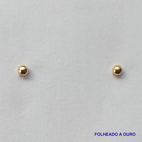 BRINCO FOLHEADO A OURO - BANHADO COM 5 MILÉSIMOS + VERNIZ DIAMOND - (BRPJ26) BRINCO DE PINO PARA RECÉM NASCIDO BOLINHA 2MM - OURO064