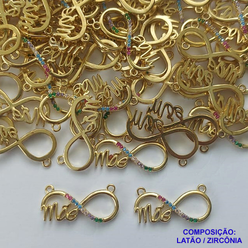 PINGENTE NO BRUTO PRONTO PARA O BANHO(CX42) - PINGENTE MÃE INFINITO CRAVEJADO EM MICROS ZIRCÔNIAS COLORIDAS - TAMANHO 10X20MM - COMPOSIÇÃO LATÃO E ZIRCÔNIA - PESO 0,6GR - BRU13135