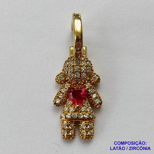 PINGENTE NO BRUTO PRONTO PARA O BANHO(CX42) - (PX002021 C503) PINGENTE MENINA CRAVEJADO EM MICROS ZIRCÔNIAS CRISTAIS E ZIRCÔNIA ROSA 10X19MM - COMPOSIÇÃO: LATÃO / ZIRCÔNIA - PESO TOTAL 1,8GR - BRU13142