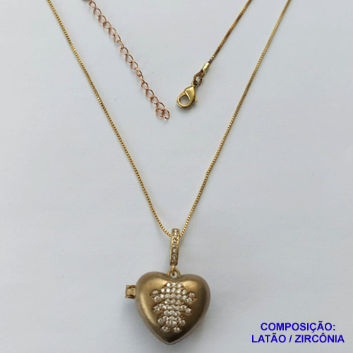 RELICÁRIO NO BRUTO PRONTO PARA O BANHO(CX43) - RELICÁRIO CORAÇÃO COM MENINA CRAVEJADA EM MICROS ZIRCÔNIAS 18X20MM COM CORRENTE VENEZIANA 45CM + EXTENSOR E FECHO LAGOSTA - COMPOSIÇÃO: LATÃO / ZIRCÔNIA - PESO TOTAL 9,8GR - BRU13160