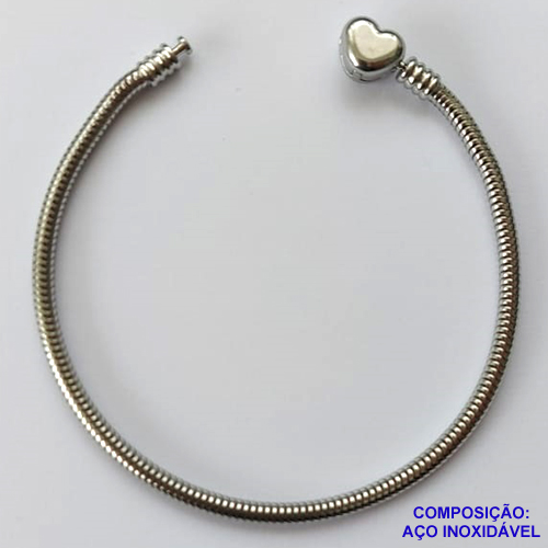 PULSEIRA EM AÇO INOXIDÁVEL- PULSEIRA TIPO PANDORA COM FECHO CORAÇÃO - TAMANHO 20CM - COMPOSIÇÃO: AÇO INOXIDÁVEL - AÇO1148