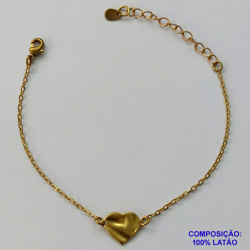 PULSEIRA NO BRUTO PRONTO PARA O BANHO - (5103) PULSEIRA COM PINGENTE CORAÇÃO MARTELADO 10MM - TAMANHO: 15CM + EXTENSOR E FECHO LAGOSTA - COMPOSIÇÃO: 100% LATÃO - PESO TOTAL 1,1GR - BRU13165