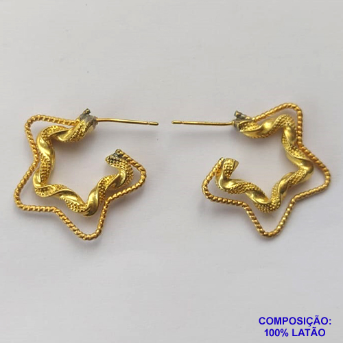 BRINCO NO BRUTO PRONTO PARA O BANHO(CX35) - BRINCO DE PINO ESTRELA DUPLA VAZADA - TAMANHO: 24MM - ESPESSURA: 2,5MM - COMPOSIÇÃO: 100% LATÃO - PESO TOTAL 5GR - BRU13169