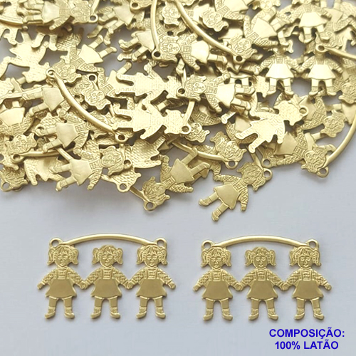 ACESSÓRIO NO BRUTO PRONTO PARA O BANHO (CX44) - (470) PINGENTE CANGA TRÊS MENINAS 28MM - PESO TOTAL 1,5GR - BRU0002541
