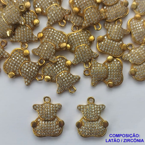 PINGENTE NO BRUTO PRONTO PARA O BANHO(CX46) - PINGENTE URSO CRAVEJADO COM MICRO ZIRCONIAS - COMPOSIÇÃO: LATÃO / ZIRCÔNIA - TAMANHO 14X17MM -  PESO TOTAL 1,2GR - BRU13174