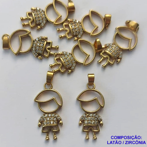 PINGENTE NO BRUTO PRONTO PARA O BANHO(CX44)- PINGENTE MENINO CRAVEJADO EM MICROS ZIRCÔNIAS - TAMANHO: 11X23MM PESO 2,1GR - BRU13189
