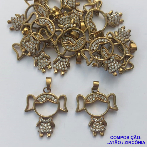 PINGENTE NO BRUTO PRONTO PARA O BANHO(CX44) - PINGENTE MENINA CRAVEJADO EM MICROS ZIRCÔNIAS - TAMANHO: 11X23MM PESO 2,1GR - BRU13190