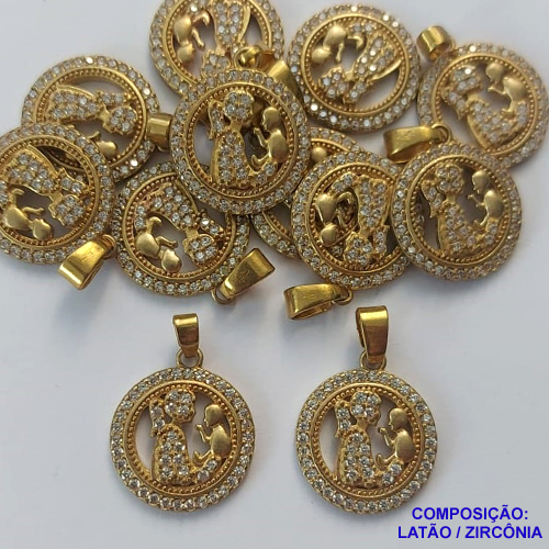 PINGENTE NO BRUTO PRONTO PARA O BANHO(CX44) - PINGENTE MÃE COM BEBÊ CRAVEJADO EM MICROS ZIRCÔNIAS - TAMANHO: 16MM - PESO 1,9GR - BRU13191