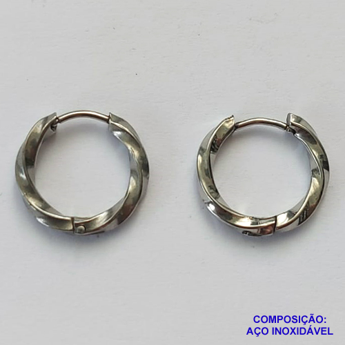 BRINCO EM AÇO INOXIDÁVEL(CX45) - BRINCO ARGOLA TORCIDA 16MM - COMPOSIÇÃO: AÇO INOXIDÁVEL - AÇO1157