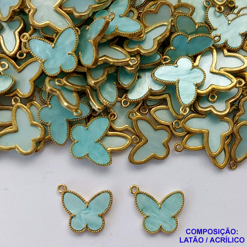 ACESSÓRIO NO BRUTO PRONTO PARA O BANHO - PINGENTE BORBOLETA AZUL TIPO VAN CLEEF 15MM - COMPOSIÇÃO: LATÃO / ACRÍLICO - PESO: 0,6GR - BRU0002548