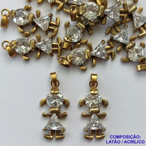 PINGENTE NO BRUTO PRONTO PARA O BANHO(CX46) - PINGENTE MENINA COM ZIRCÔNIAS - TAMANHO: 11X23MM PESO 2,7GR - BRU13193