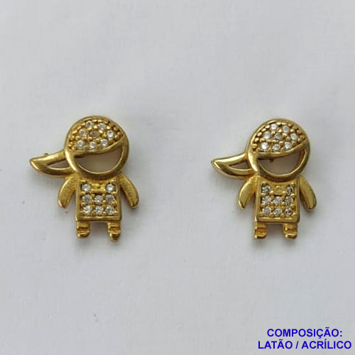 BRINCO NO BRUTO PRONTO PARA O BANHO(CX45) - BRINCO DE PINO MENINO CRAVEJADO EM MICROS COM ZIRCÔNIAS - TAMANHO: 12X14MM PESO 2,1GR - BRU13200