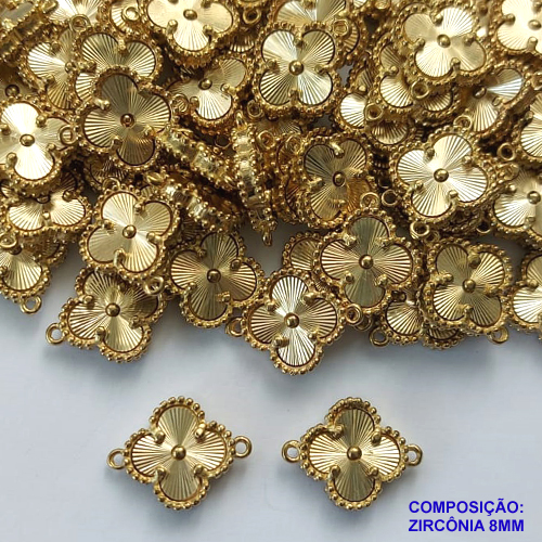 ACESSÓRIO NO BRUTO PRONTO PARA O BANHO(CX91) - PINGENTE TIPO VAN CLEEF DIAMANTADO 13MM COM DUAS ARGOLINHAS - PESO: 1,8GR - COMPOSIÇÃO: 100% LATÃO - BRU0002558